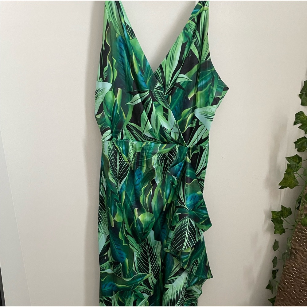 Akira Green Leaves Maxi Hi Low dress L Green